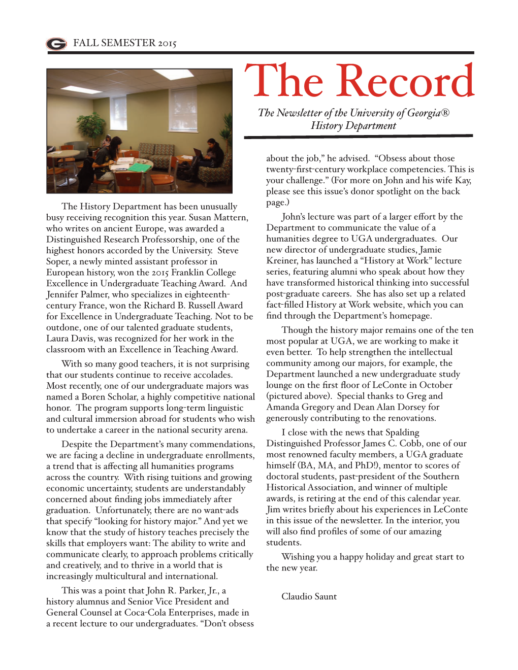 2015 the Record the Newsletter of the University of Georgia® History Department