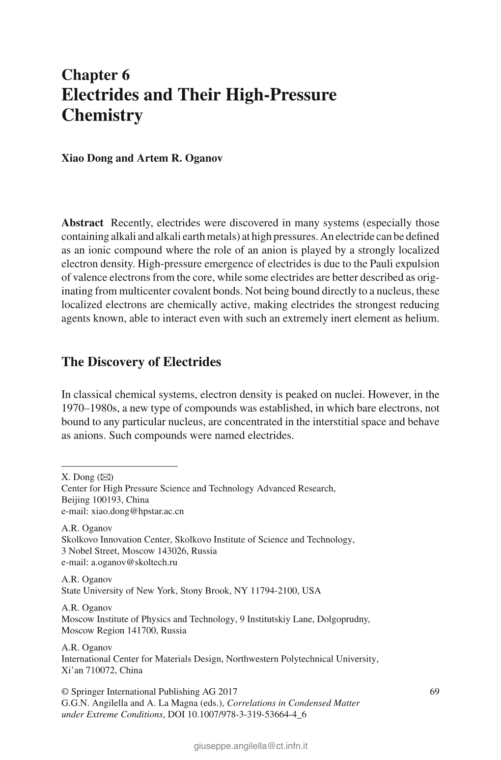 Chapter 6 Electrides and Their High-Pressure Chemistry