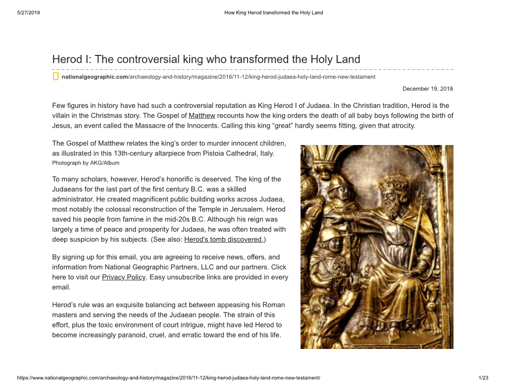 Herod I: the Controversial King Who Transformed the Holy Land
