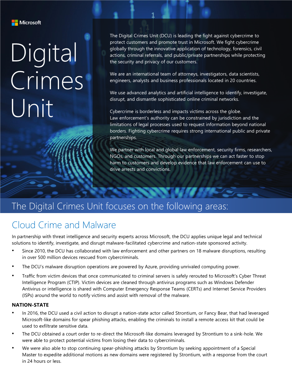 Digital Crimes Unit (DCU) Is Leading the Fight Against Cybercrime to Protect Customers and Promote Trust in Microsoft
