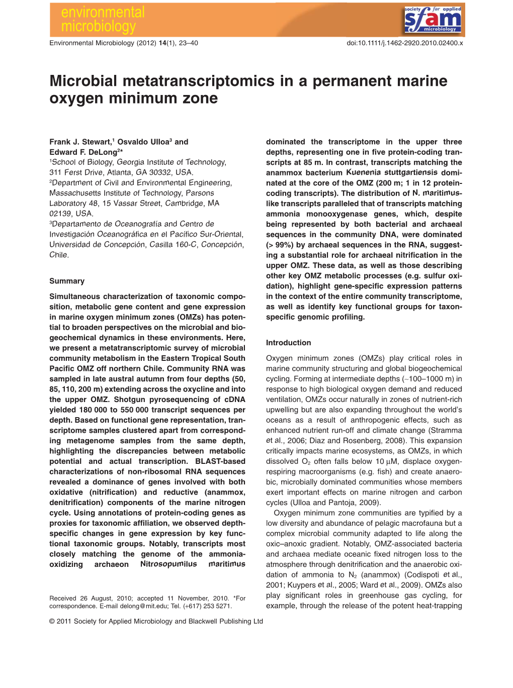 Microbial Metatranscriptomics in a Permanent Marine Oxygen