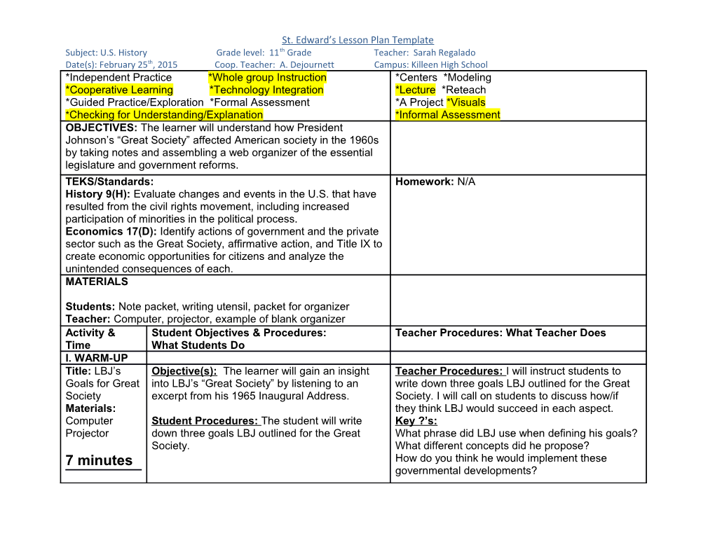 St. Edward S Lesson Plan Template