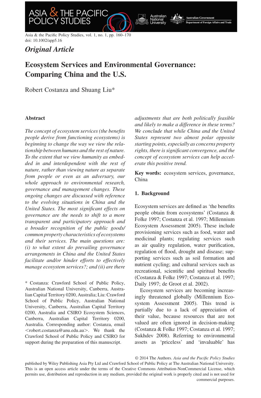 Ecosystem Services and Environmental Governance: Comparing China and the U.S