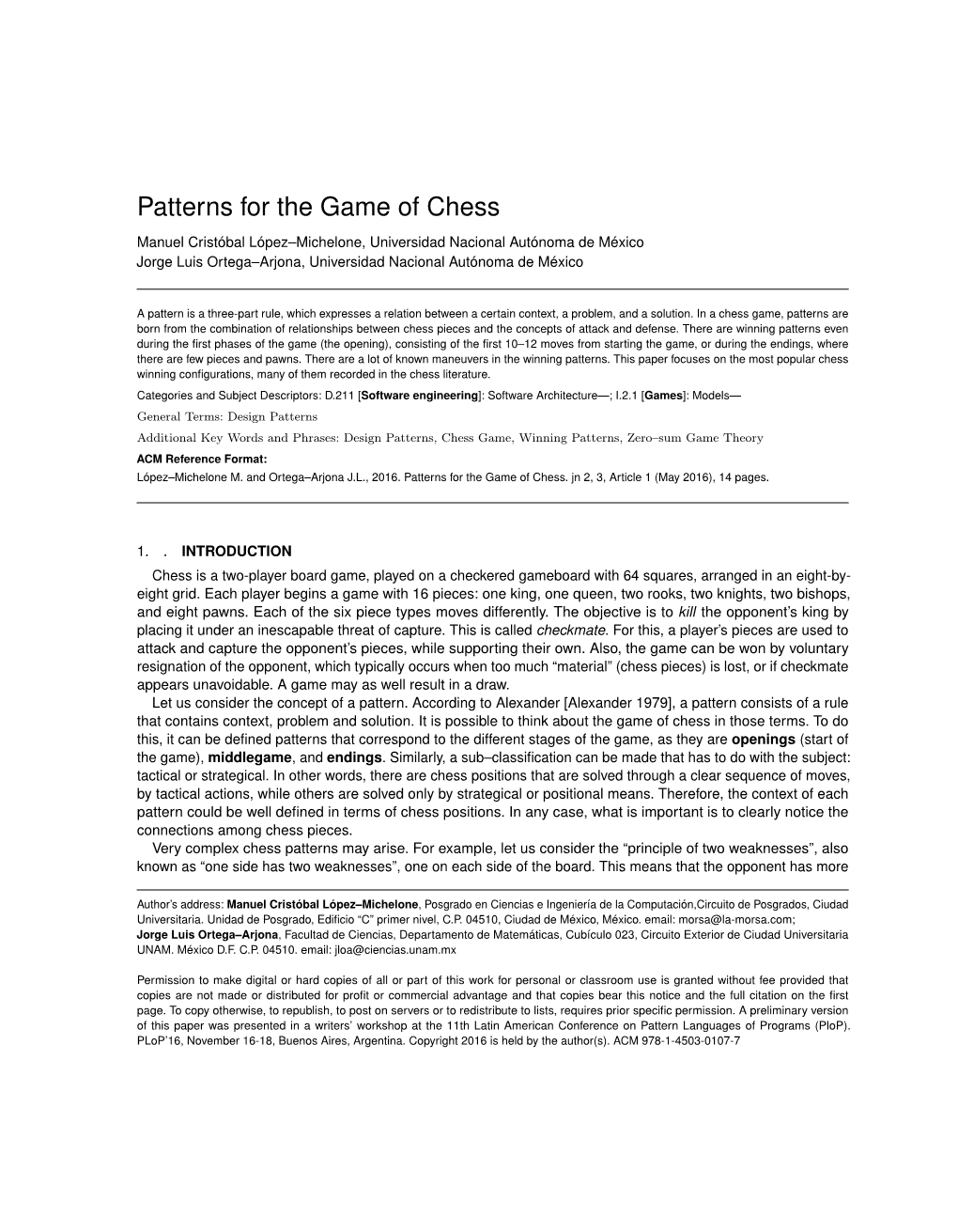 Patterns for the Game of Chess