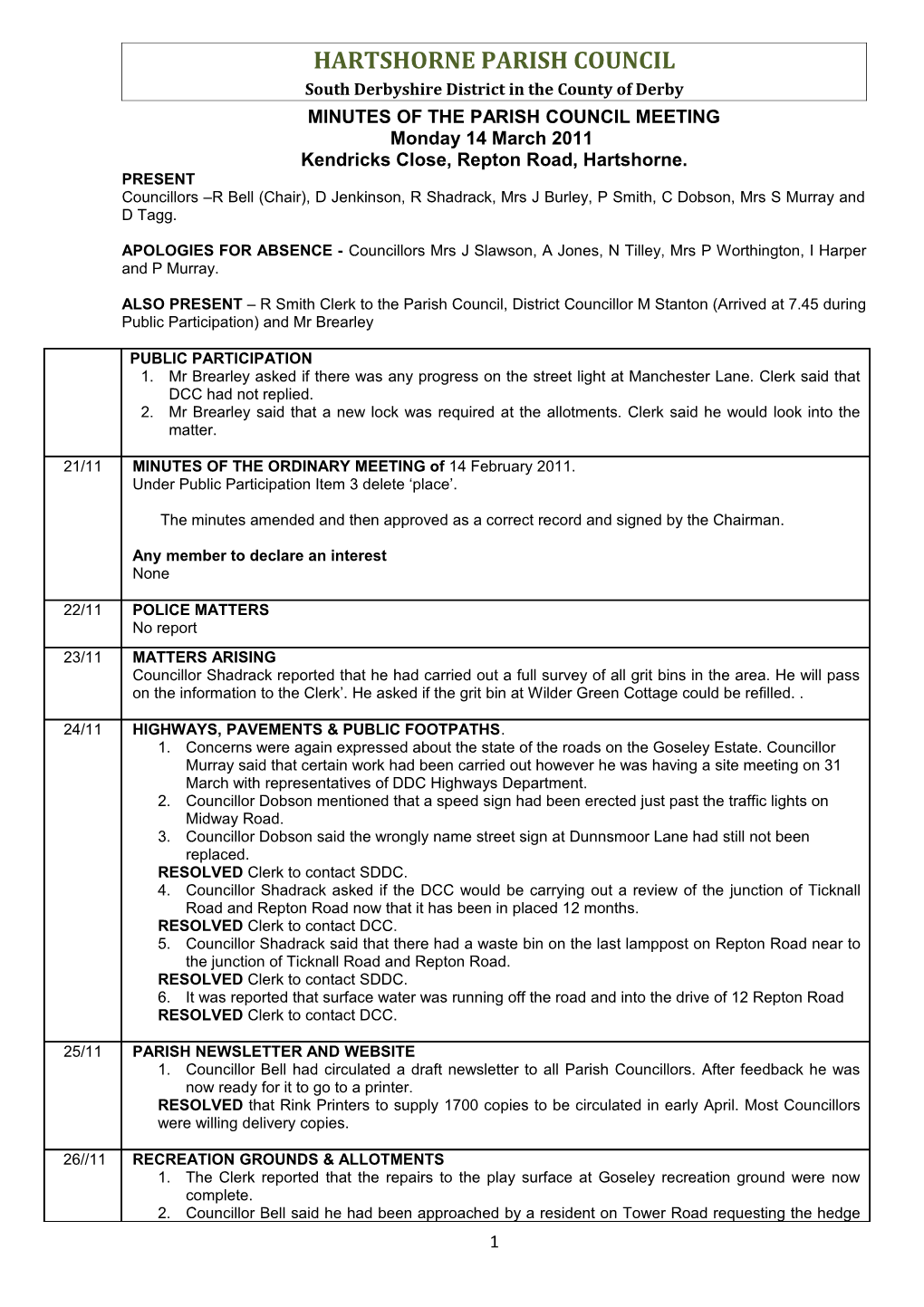 Hartshorne Parish Council