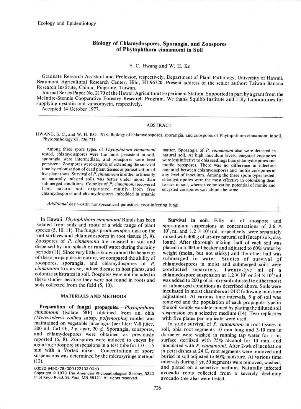 Biology of Chlamydospores, Sporangia, and Zoospores of Phytophthora Cinnamomi in Soil