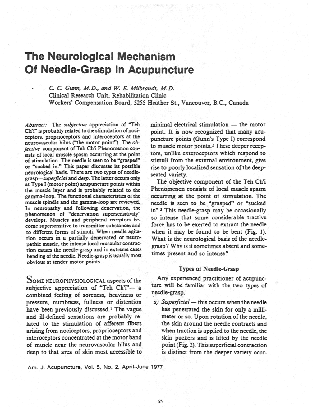 The Neurological Echanism F Needle-Grasp in Acupuncture