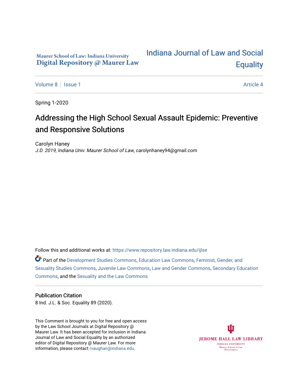 Addressing the High School Sexual Assault Epidemic: Preventive and Responsive Solutions