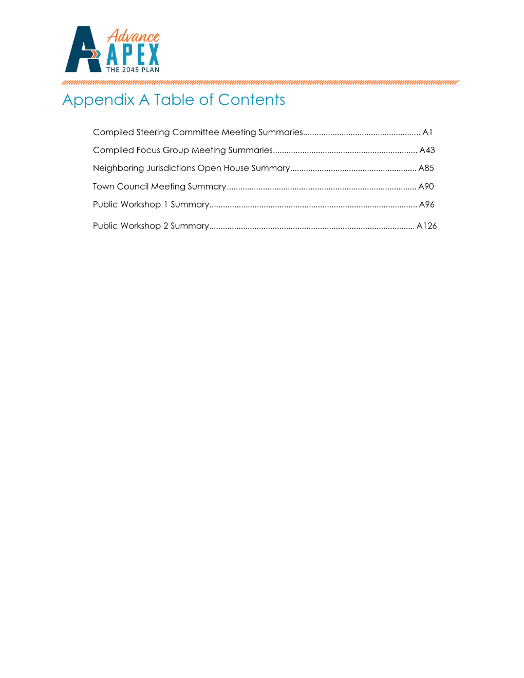 Appendix a Table of Contents