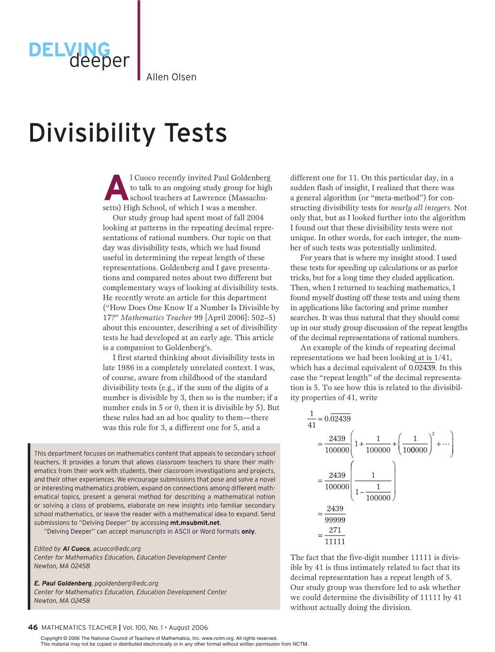 Divisibility Tests