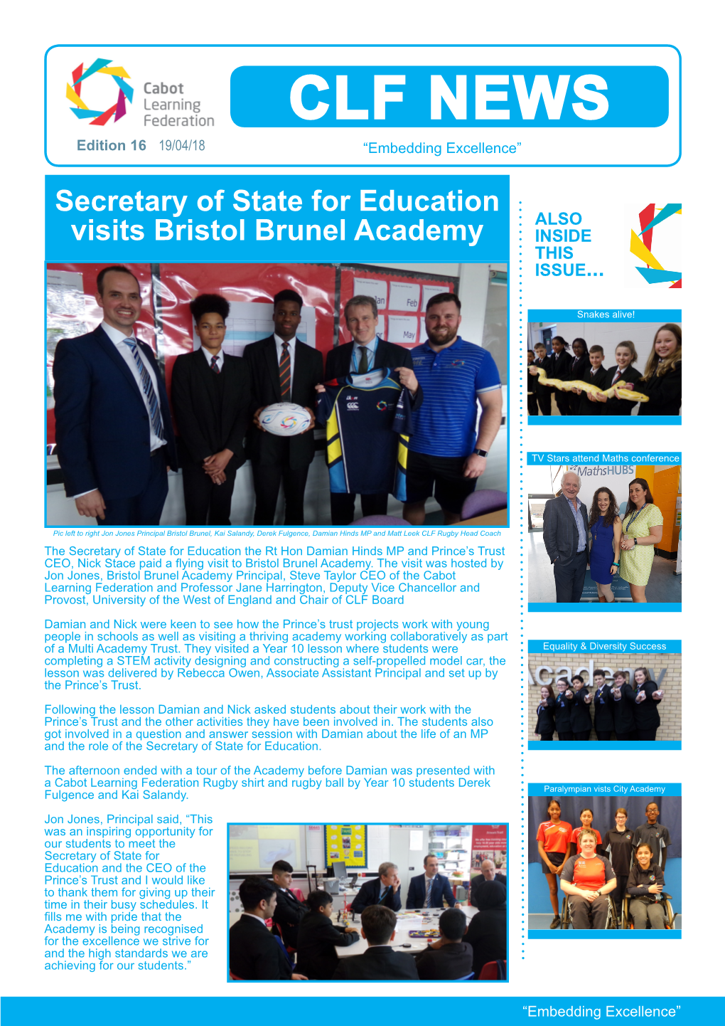 CLF NEWS Edition 16 19/04/18 “Embedding Excellence”