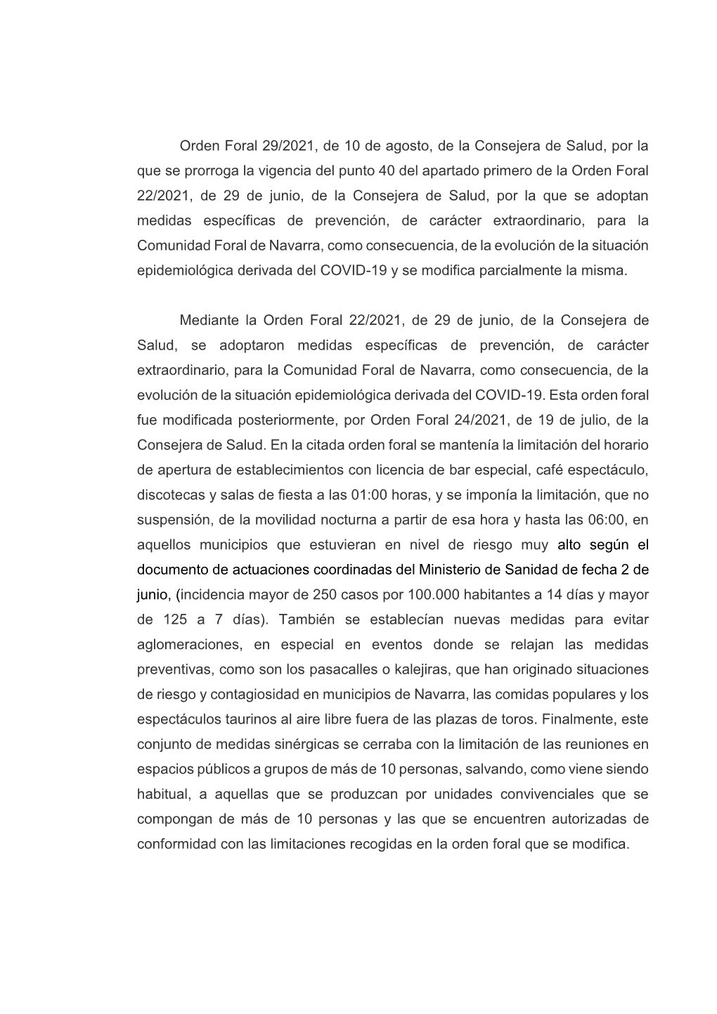 Orden Foral 29/2021, De 10 De Agosto, De La Consejera De Salud, Por La