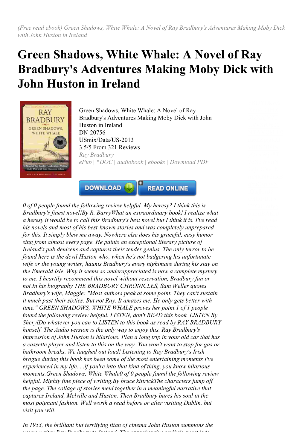 Green Shadows, White Whale: a Novel of Ray Bradbury's Adventures Making Moby Dick with John Huston in Ireland