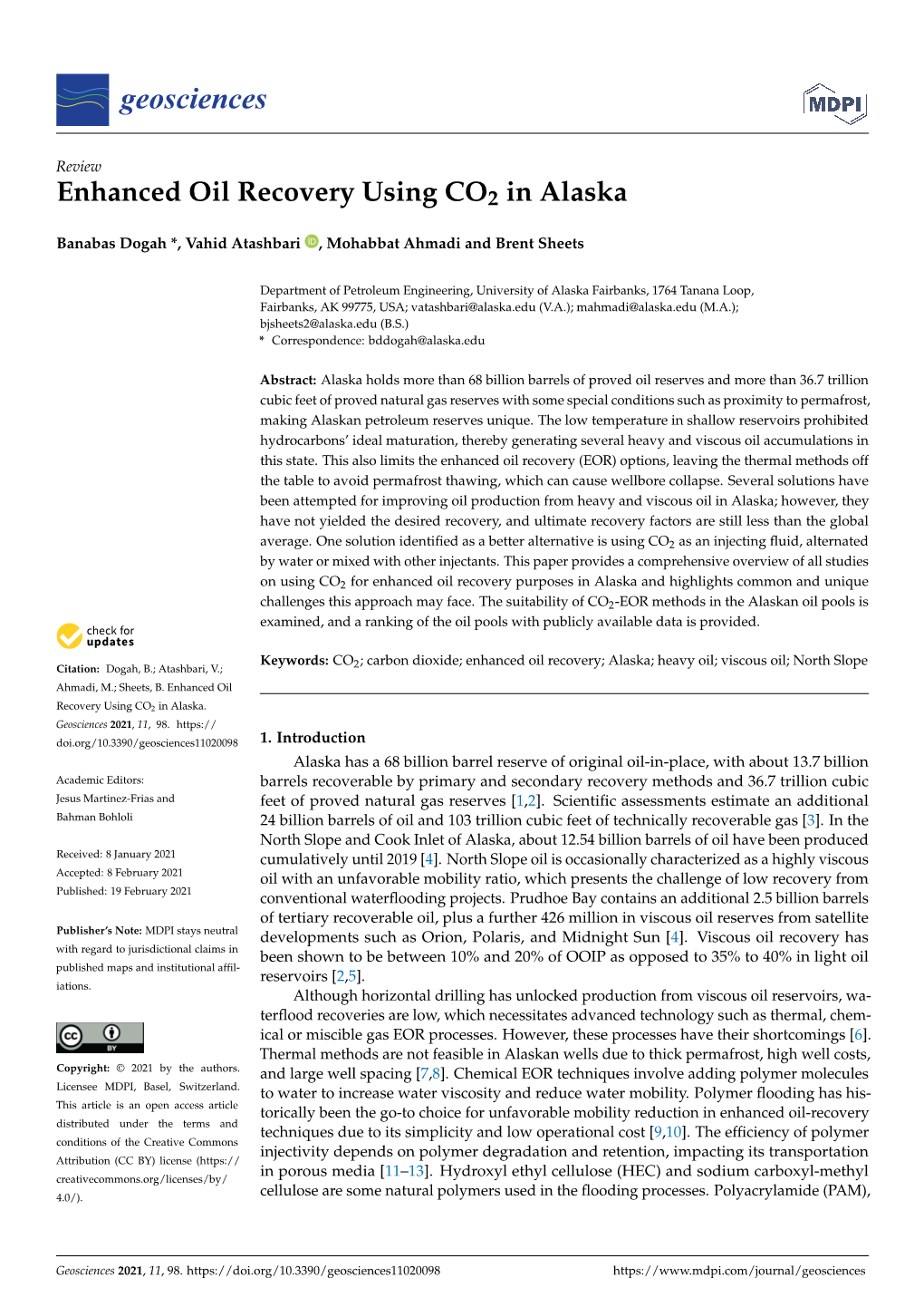 Enhanced Oil Recovery Using CO2 in Alaska