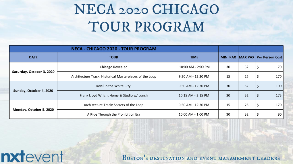 Neca 2020 Chicago Tour Program