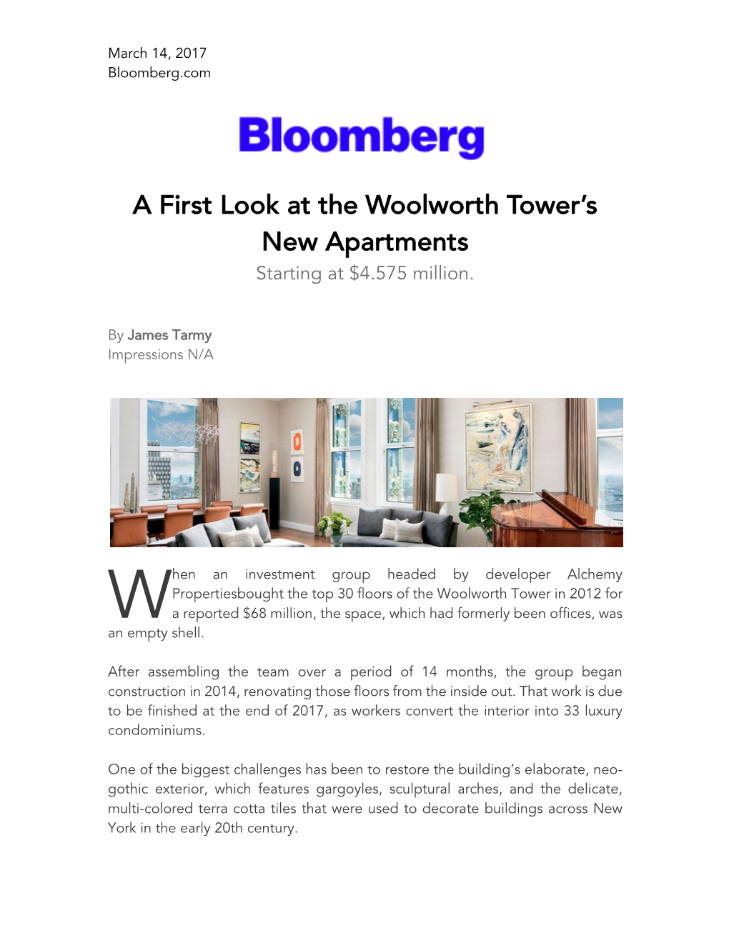 A First Look at the Woolworth Tower's New Apartments