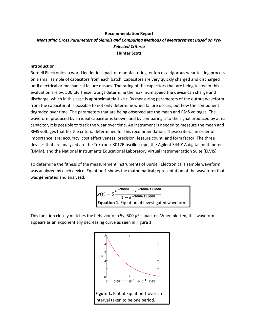 Recommendation Report Measuring Gross Parameters of Signals and Comparing Methods of Measurement Based on Pre- Selected Criteria Hunter Scott