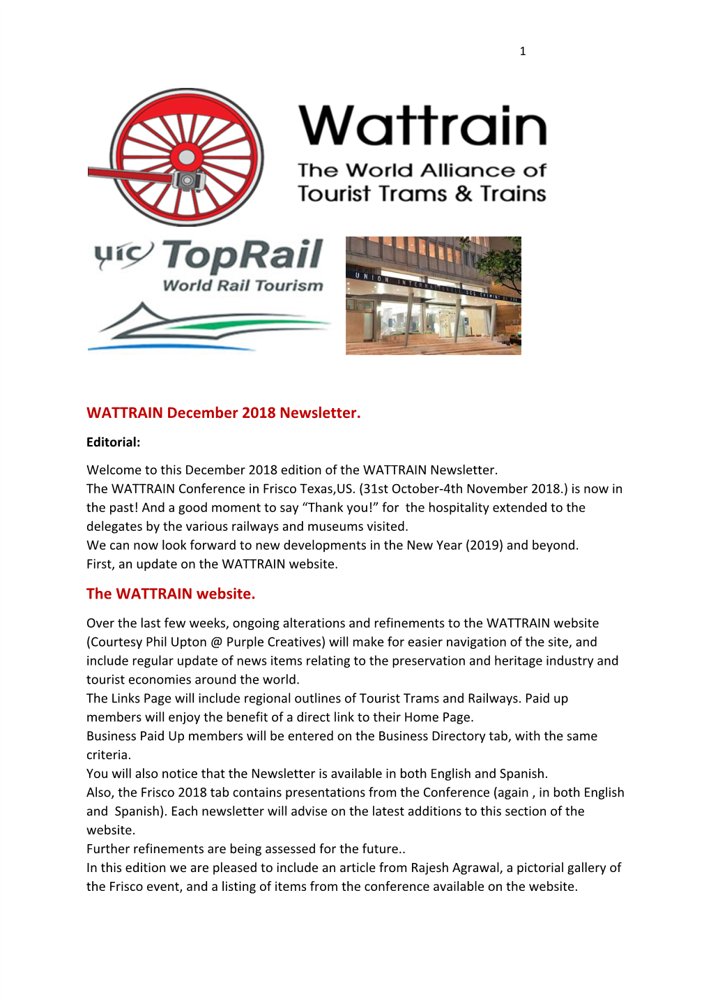 WATTRAIN December 2018 Newsletter. the WATTRAIN Website