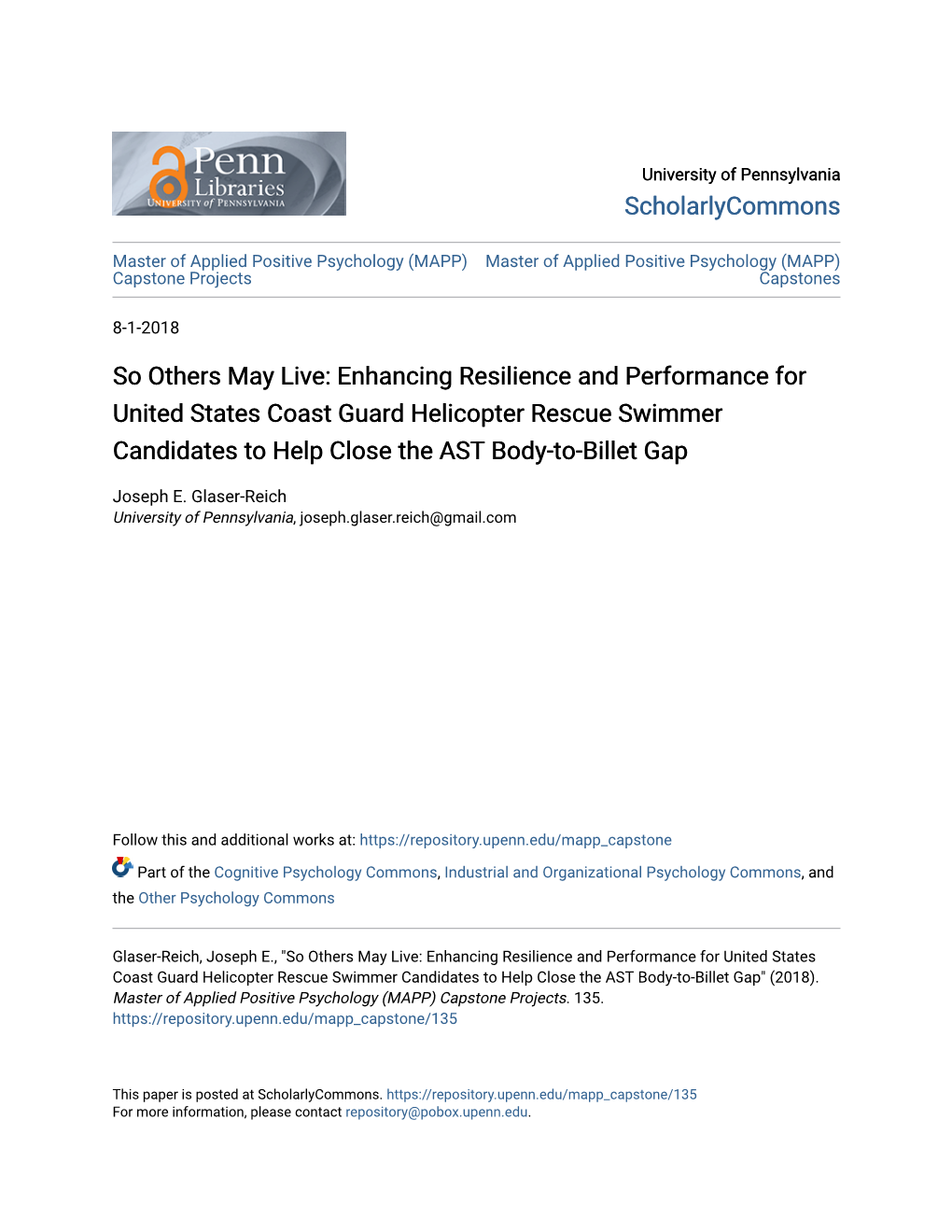 Enhancing Resilience and Performance for United States Coast Guard Helicopter Rescue Swimmer Candidates to Help Close the AST Body-To-Billet Gap