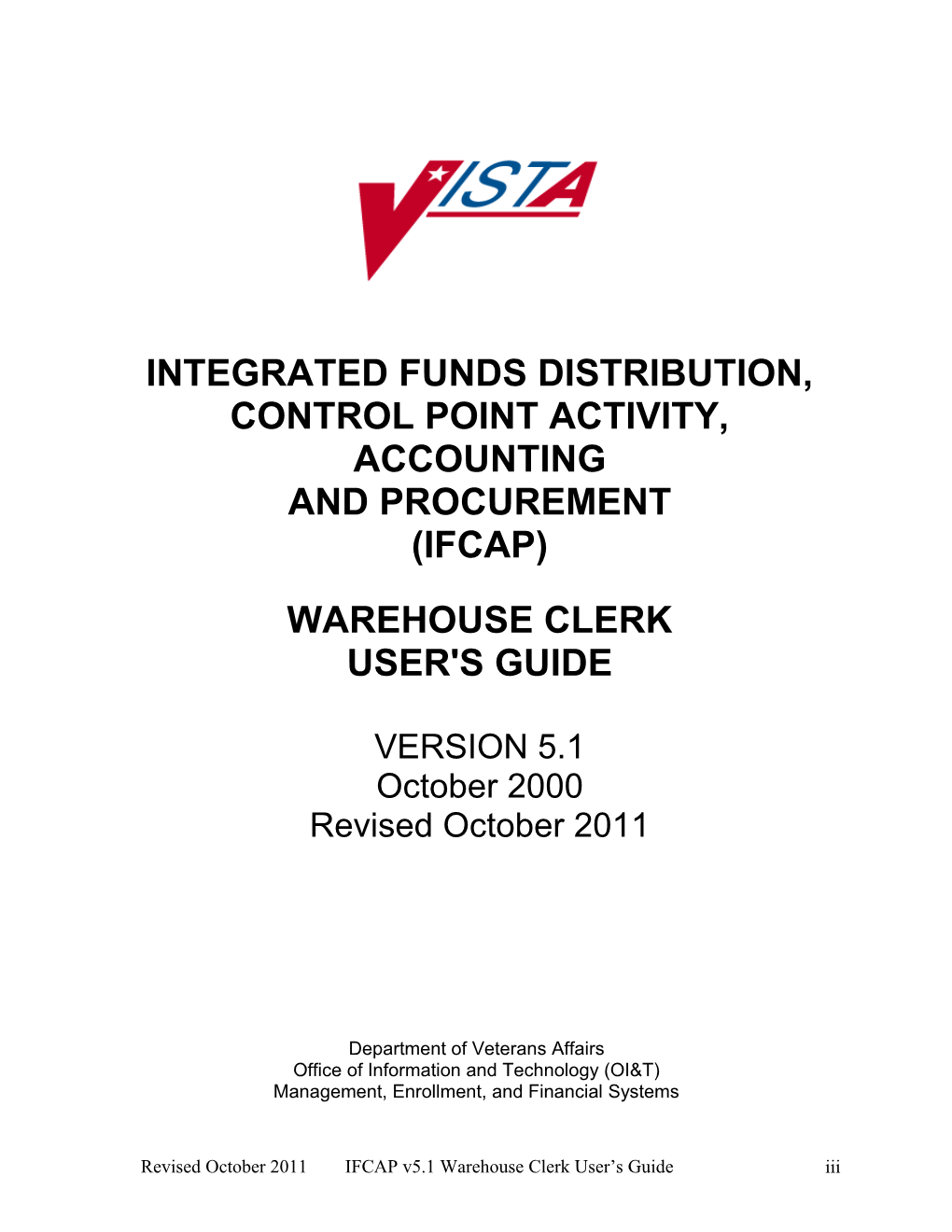 Ifcap 5.0 Warehouse Clerk’S User Guide