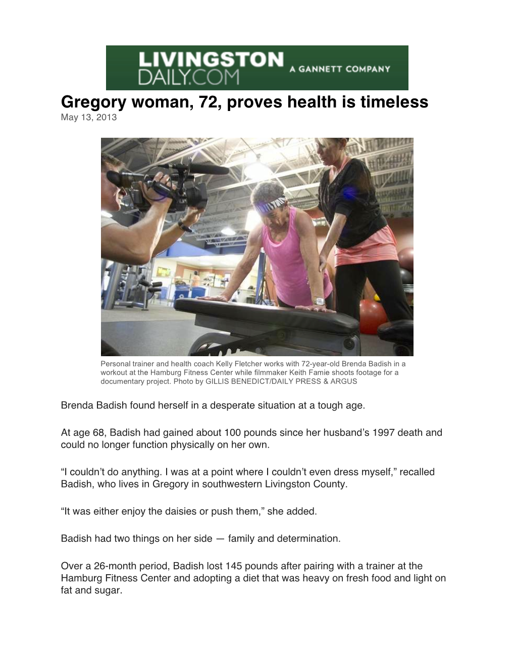 Gregory Woman, 72, Proves Health Is Timeless May 13, 2013