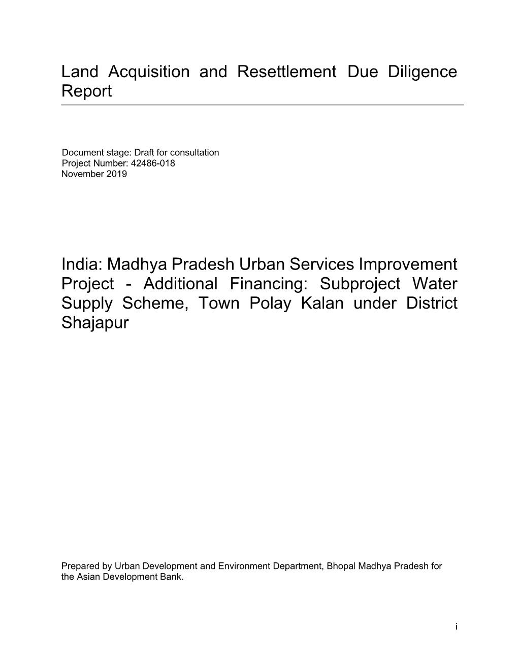 Land Acquisition and Resettlement Due Diligence Report India