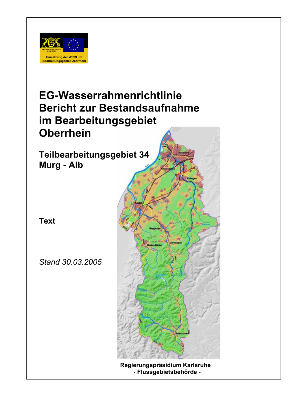 EG-Wasserrahmenrichtlinie Bericht Zur Bestandsaufnahme Im Bearbeitungsgebiet Oberrhein