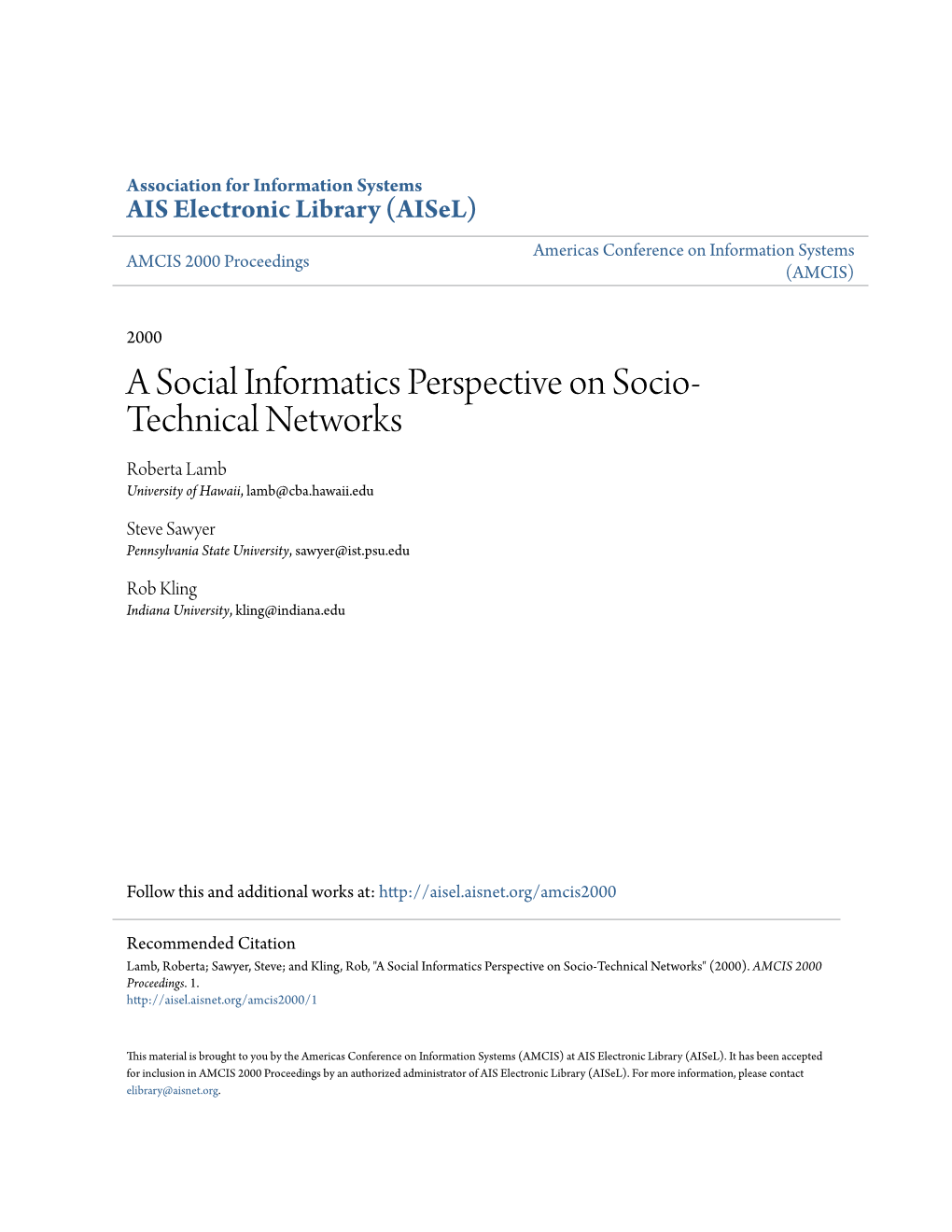 A Social Informatics Perspective on Socio-Technical Networks