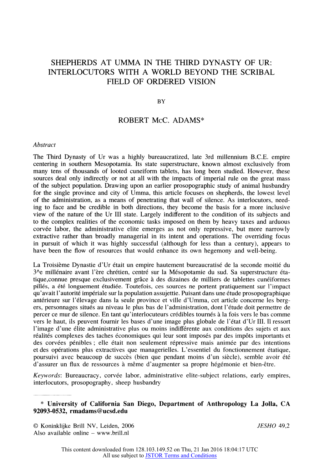 SHEPHERDS at UMMA in the THIRD DYNASTY of UR: INTERLOCUTORS with a WORLD BEYOND the SCRIBAL FIELD of ORDERED VISION by ROBERT Mc