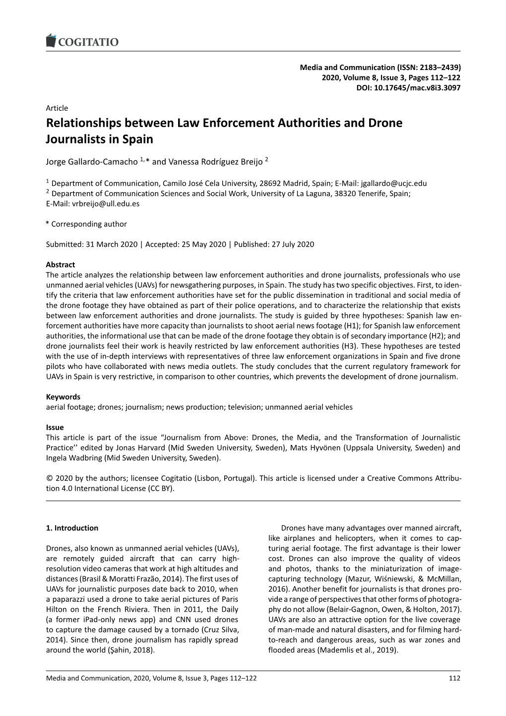 Relationships Between Law Enforcement Authorities and Drone Journalists in Spain