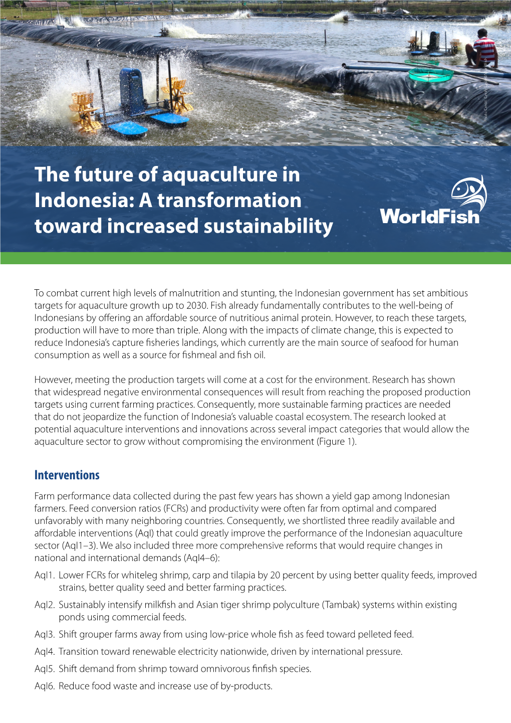 The Future of Aquaculture in Indonesia: a Transformation Toward Increased Sustainability