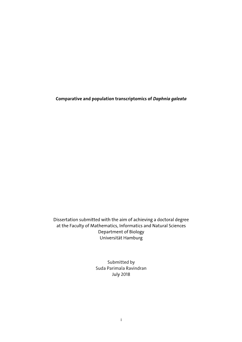 Comparative and Population Transcriptomics of Daphnia Galeata