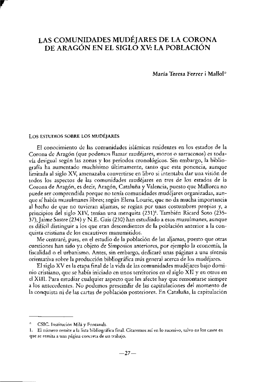 Las Comunidades Mudéjares De La Corona De Aragón En El Siglo Xv: La Población