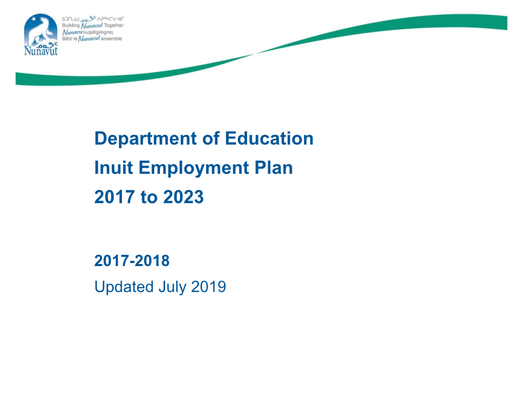 Department of Education Inuit Employment Plan 2017 to 2023