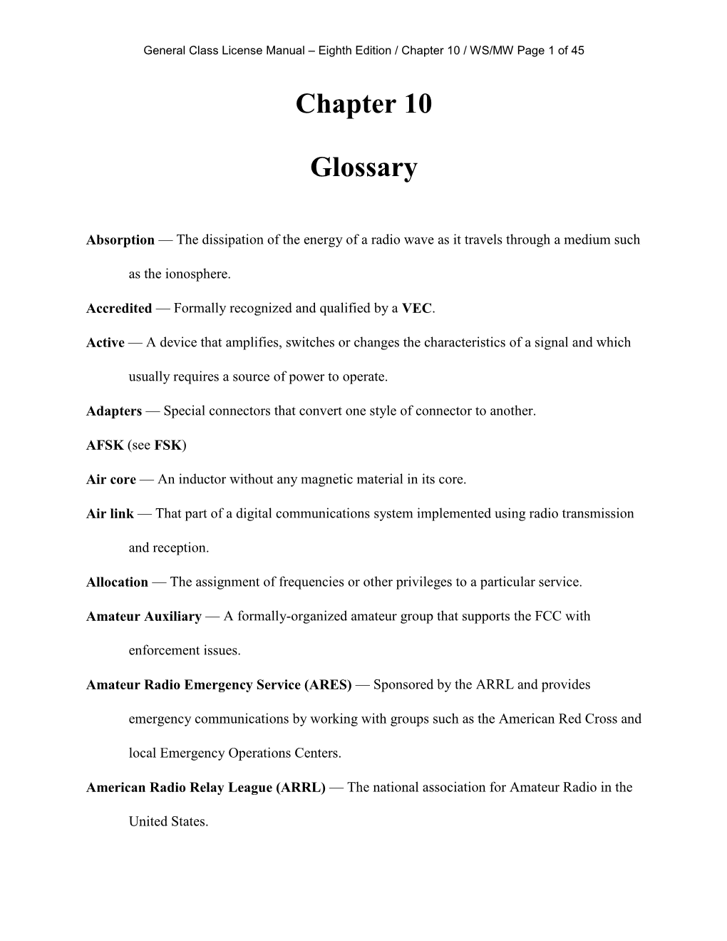 Chapter 10 Glossary