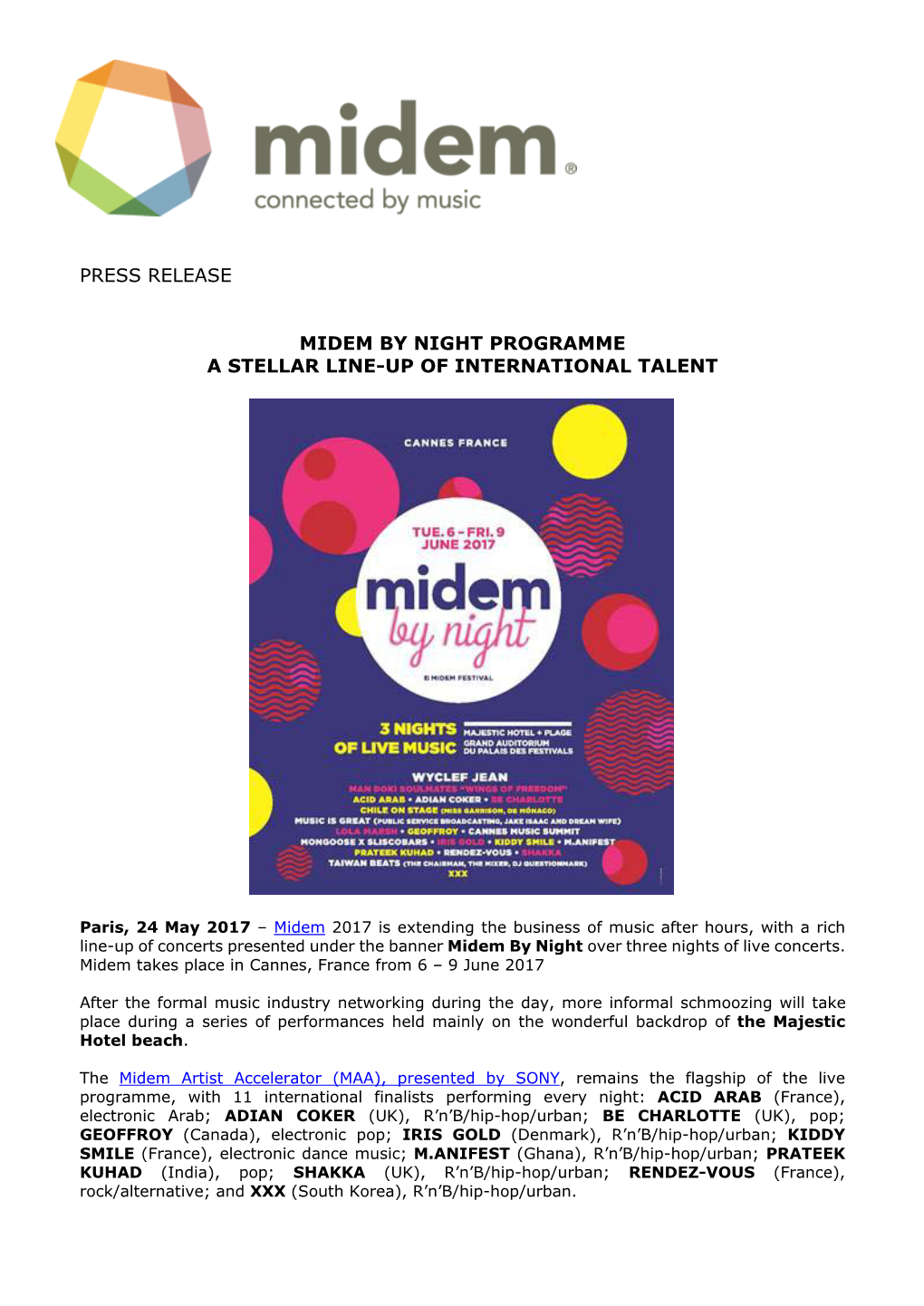 Press Release Midem by Night Programme a Stellar Line