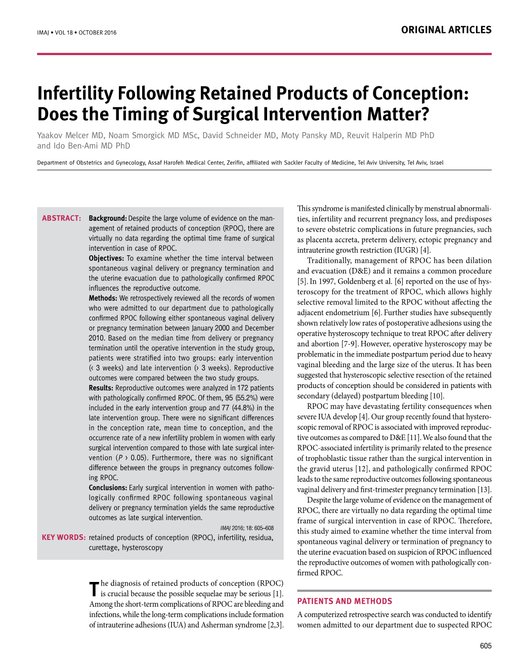Infertility Following Retained Products of Conception: Does the Timing Of