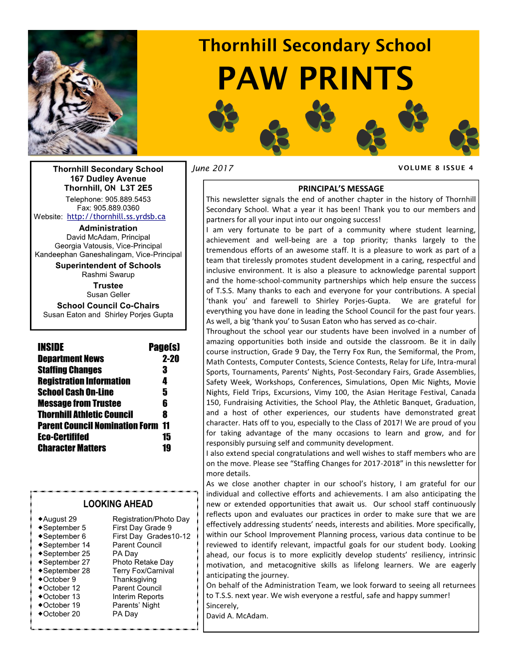 Thornhill Secondary School PAW PRINTS