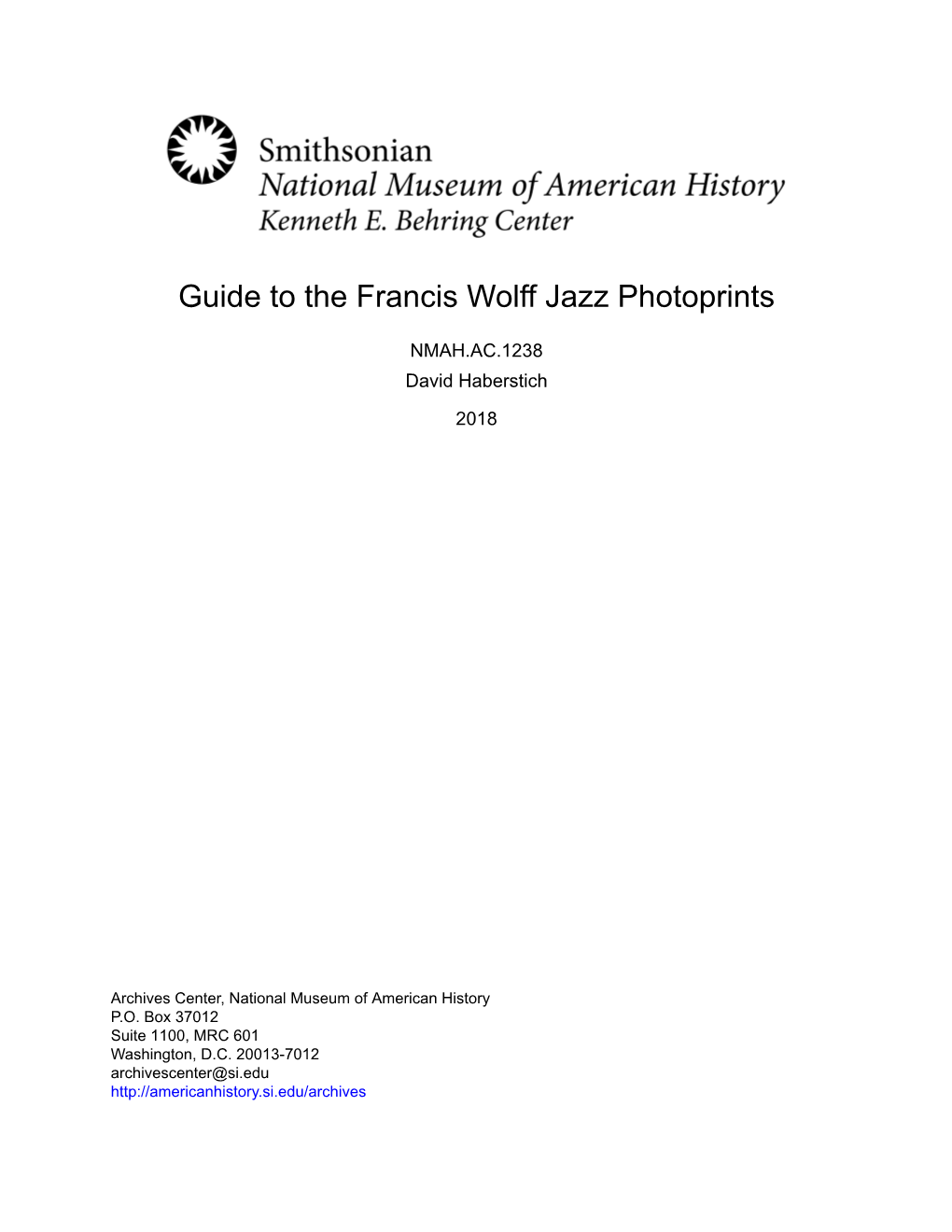 Guide to the Francis Wolff Jazz Photoprints