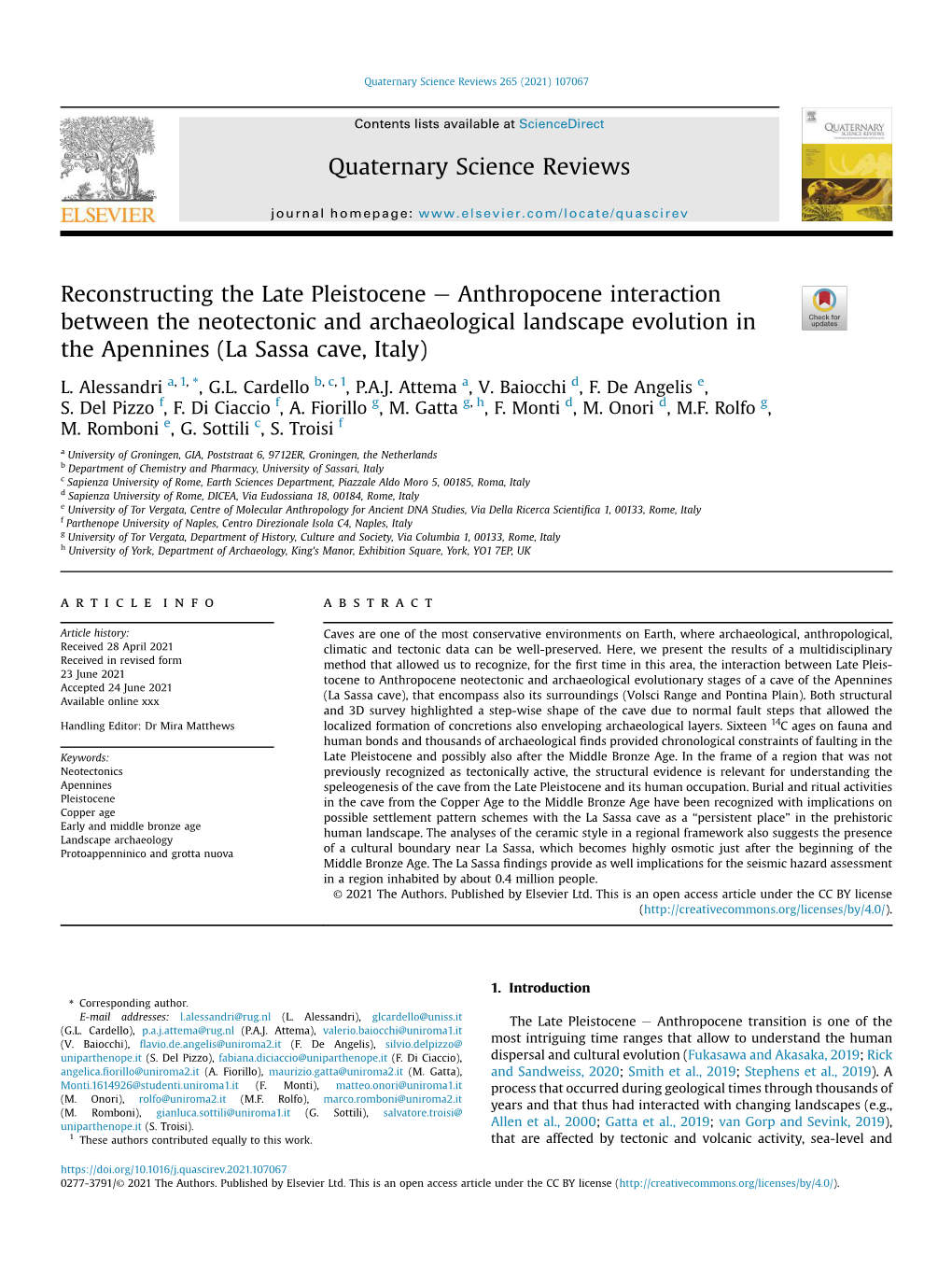 Reconstructing the Late Pleistocene E Anthropocene Interaction Between the Neotectonic and Archaeological Landscape Evolution in the Apennines (La Sassa Cave, Italy)