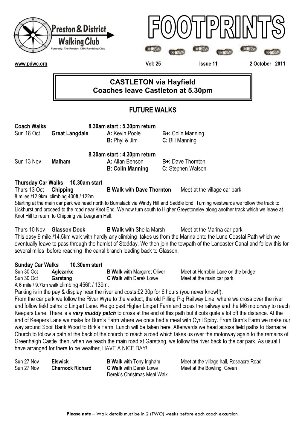 FUTURE WALKS CASTLETON Via Hayfield Coaches Leave