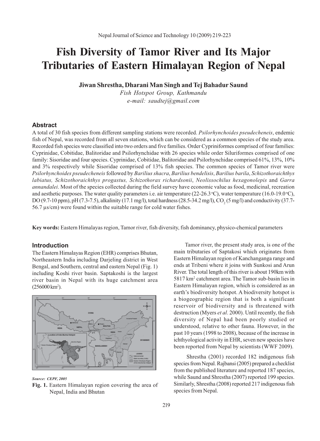 Fish Diversity of Tamor River and Its Major Tributaries of Eastern Himalayan Region of Nepal