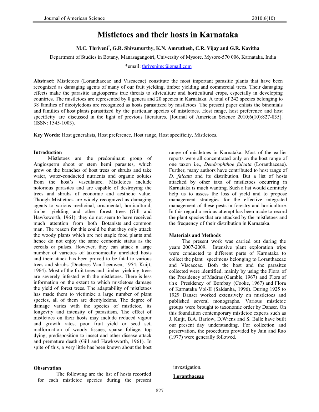 Mistletoes and Their Hosts in Karnataka