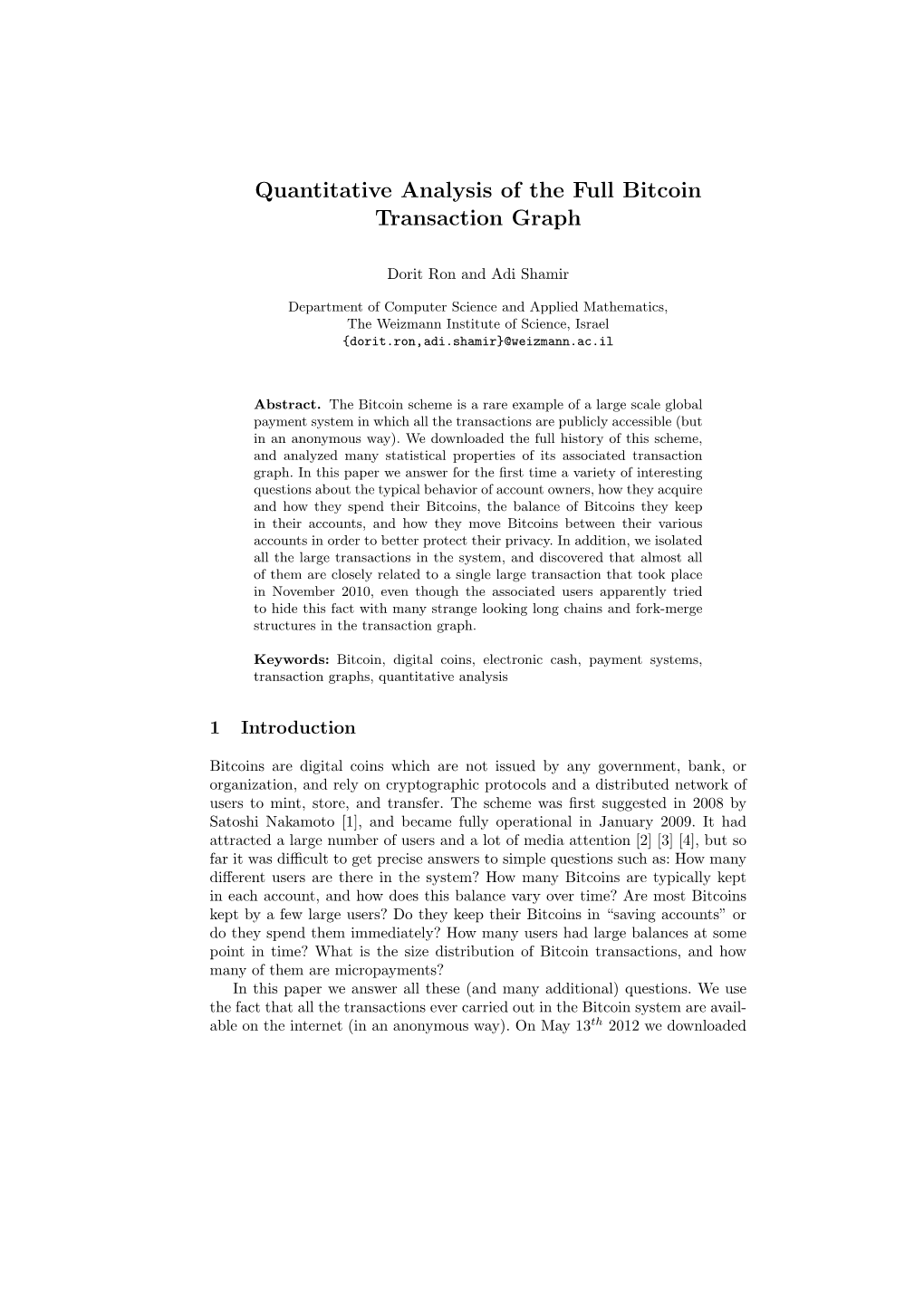 Quantitative Analysis of the Full Bitcoin Transaction Graph