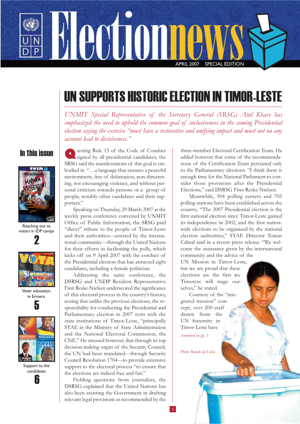 Un Supports Historic Election in Timor-Leste