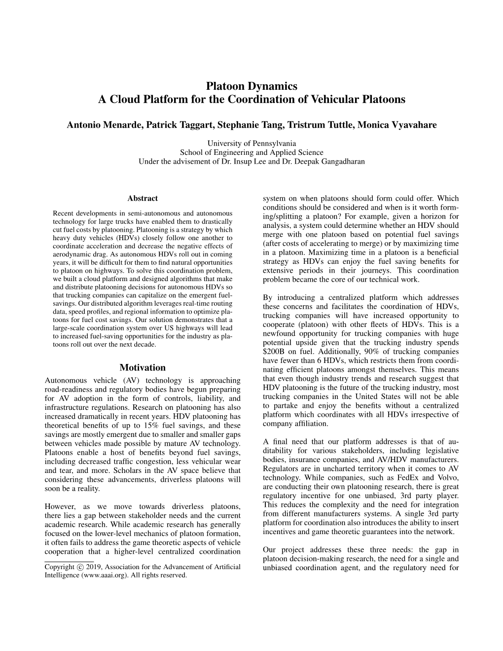 Platoon Dynamics a Cloud Platform for the Coordination of Vehicular Platoons