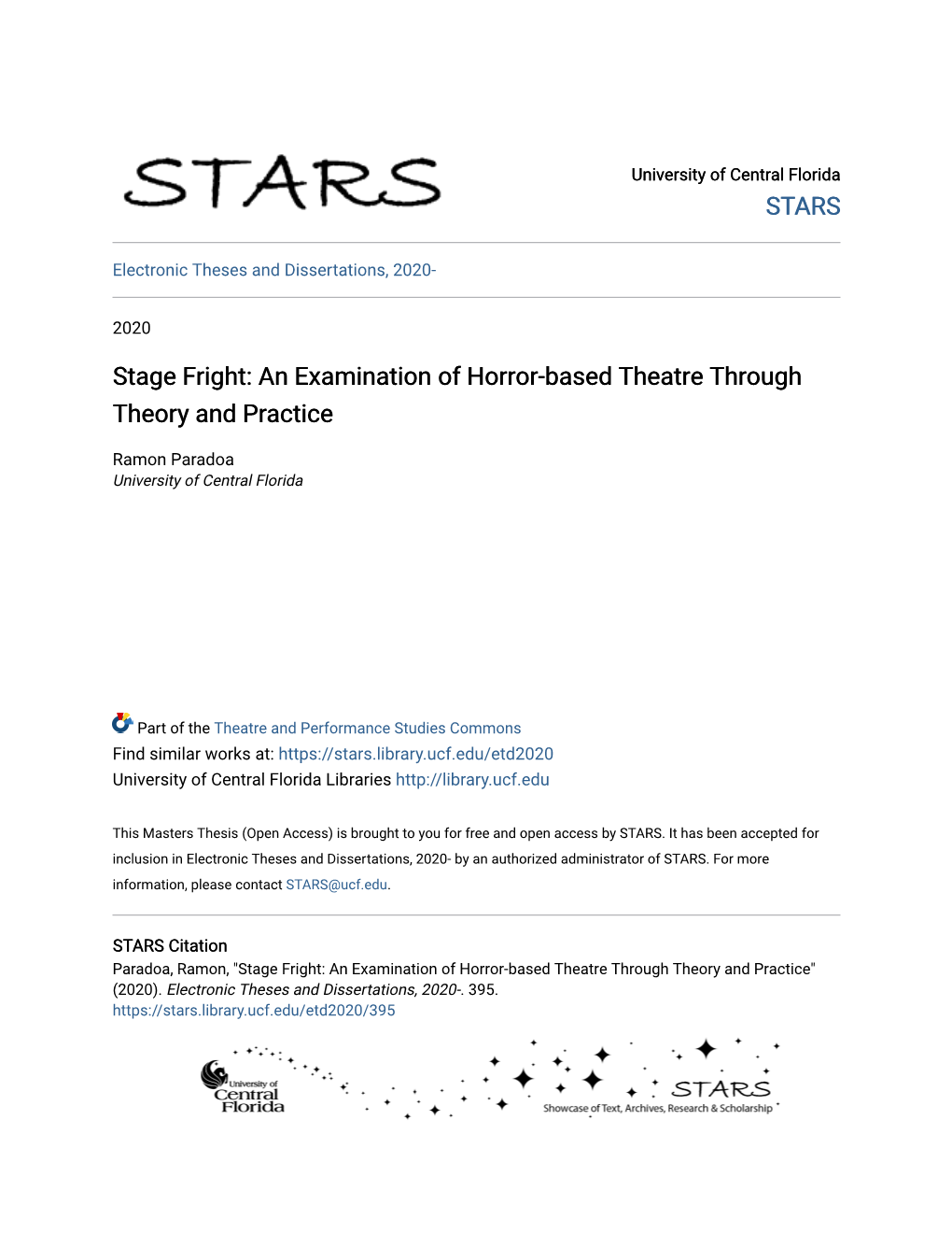 Stage Fright: an Examination of Horror-Based Theatre Through Theory and Practice