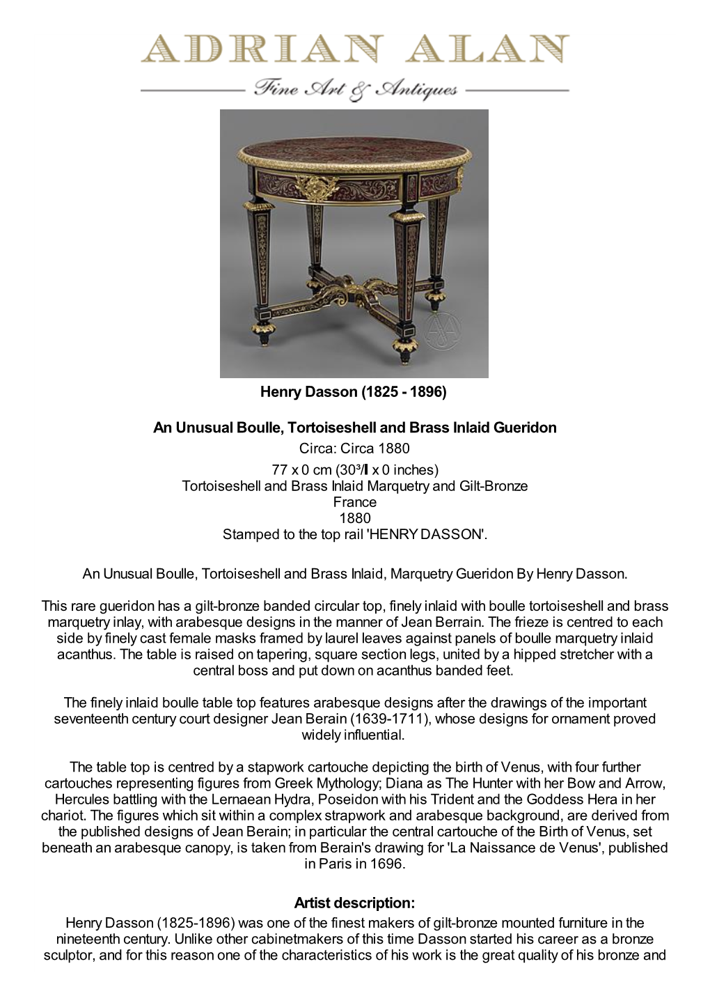 An Unusual Boulle, Tortoiseshell and Brass Inlaid Gueridon