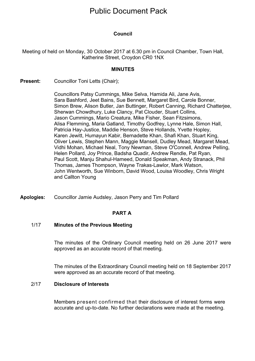 Minutes Document for Council, 30/10