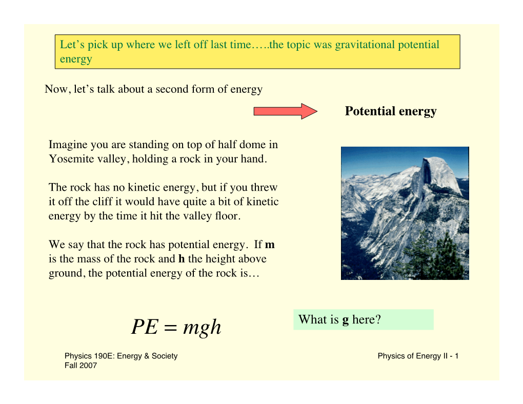 PE = Mgh What Is G Here?